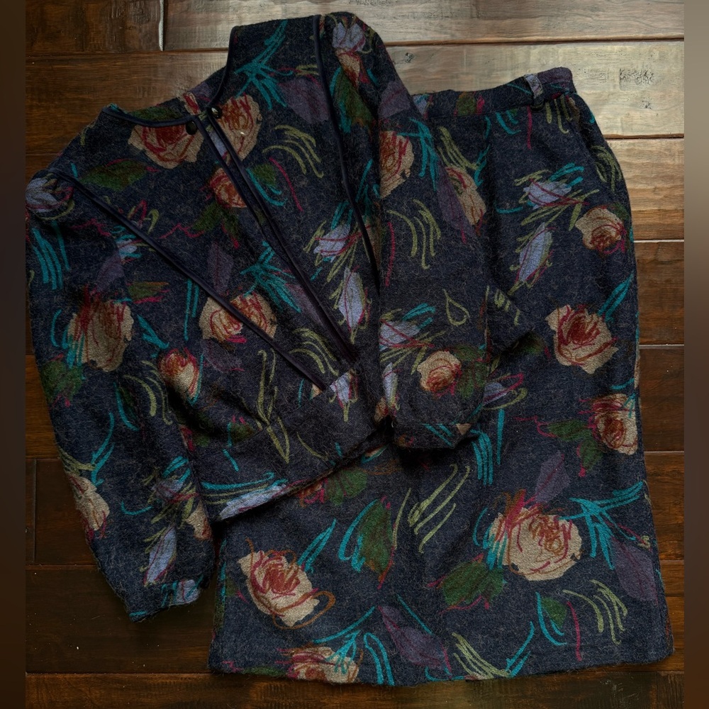 Vintage Maxicorp Floral Textured Skirt Set | 90s Artsy Matching Set - Picture 2 of 8